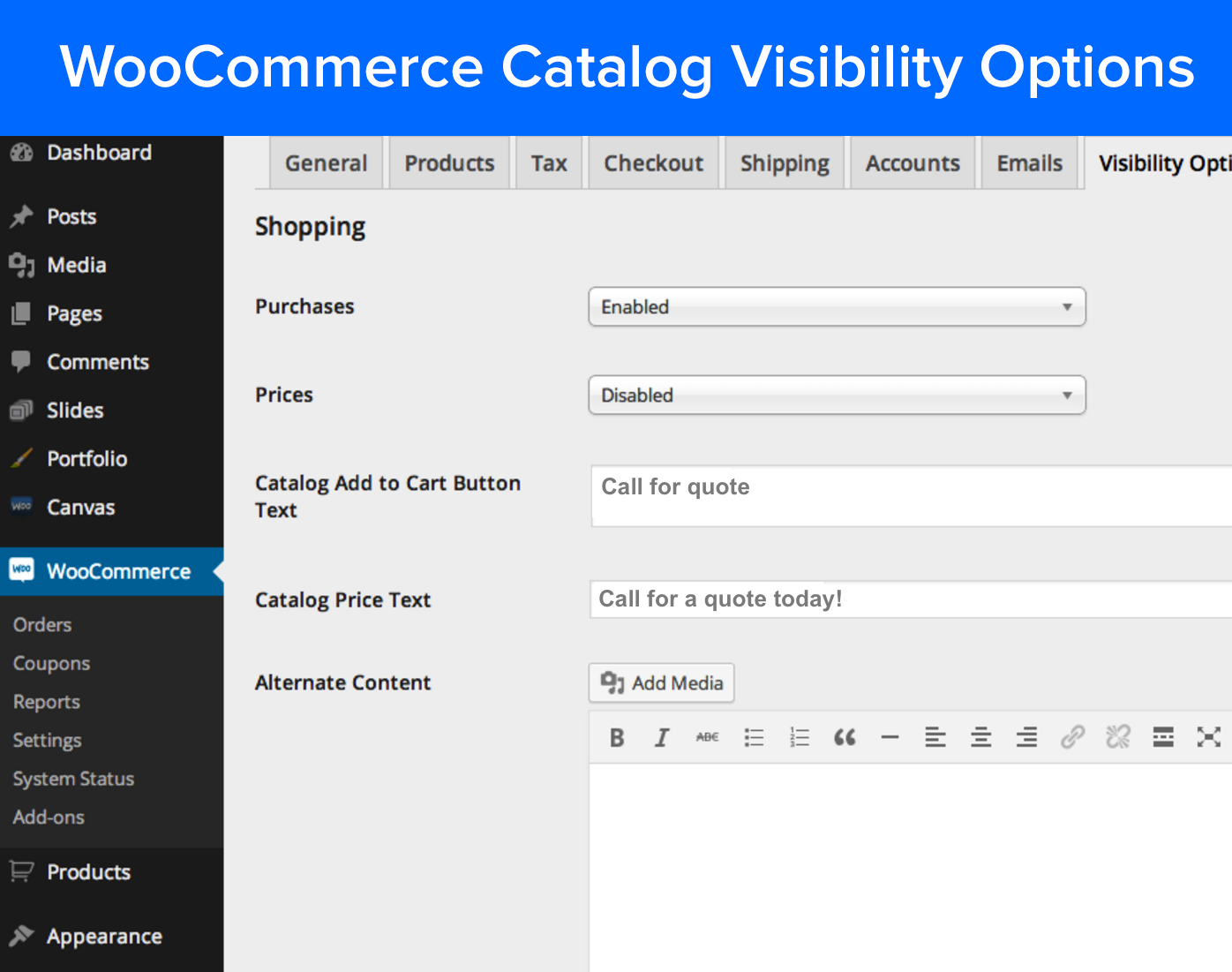 WooCommerce Catalog Visibility Options admin settings.