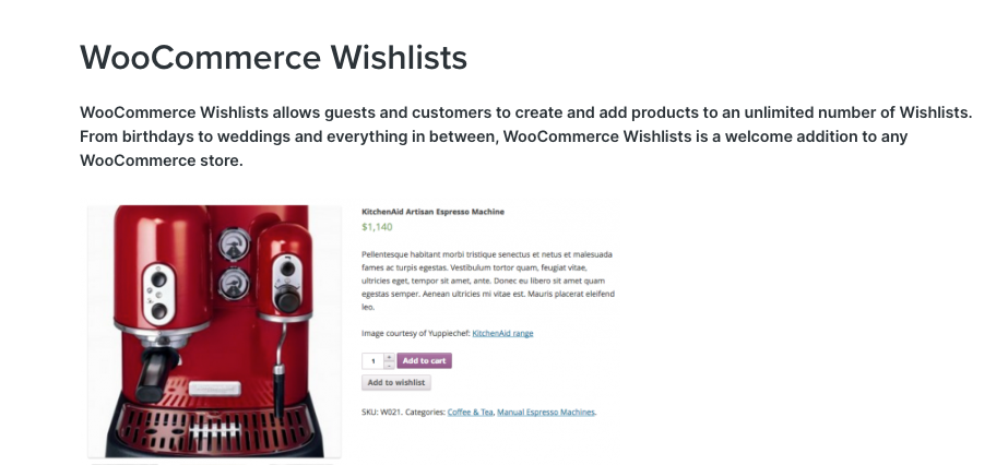 WooCommerce Wishlists allows guests and customers to create and add products to an unlimited number of Wishlists.
