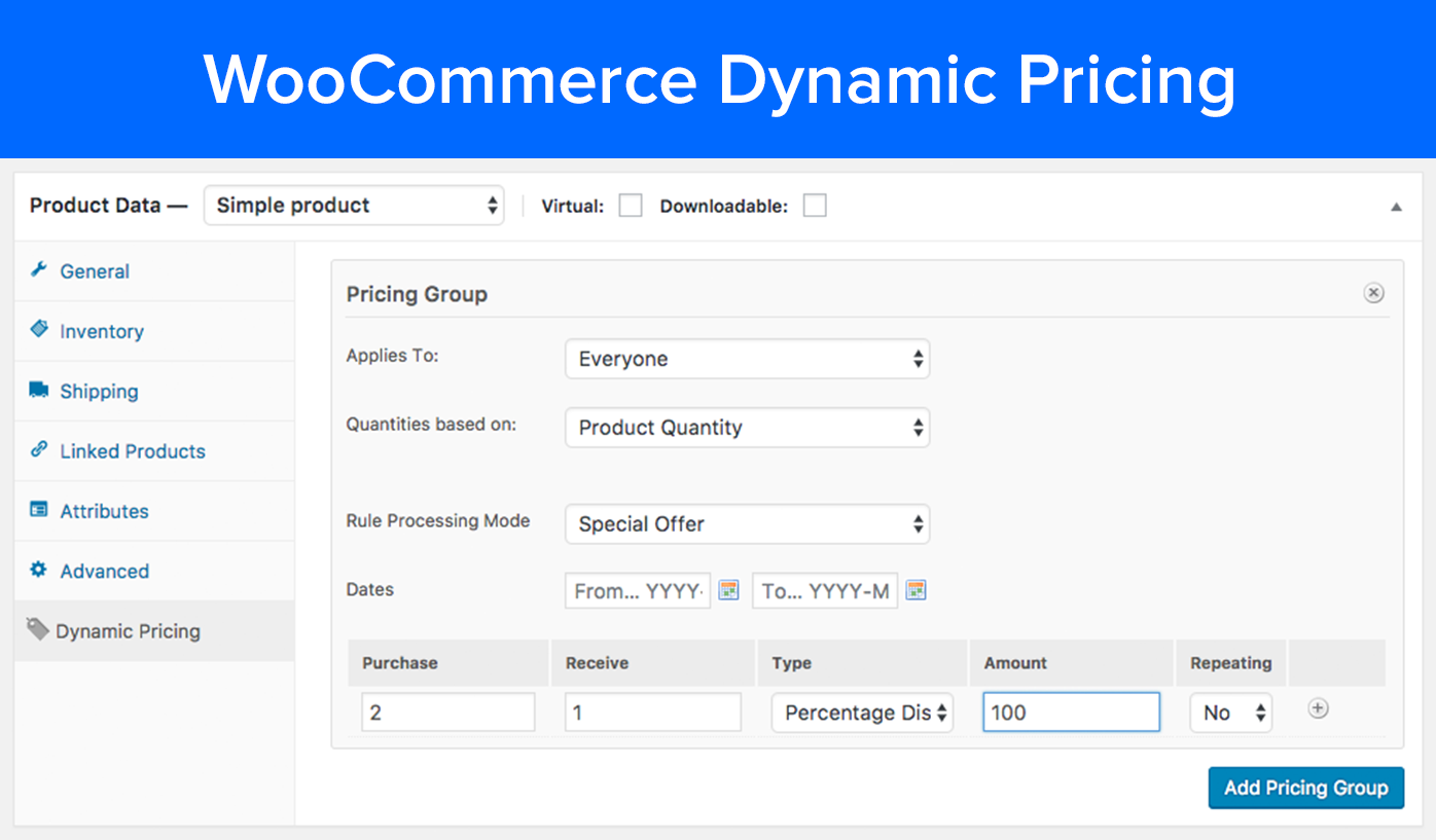WooCommerce Dynamic Pricing discounts to offer pricing incentives for customers to generate loyalty and more sales.